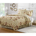 Full/Queen Antique Rose Reversible Cotton Quilt Set with Decorative Pillows - Ecru