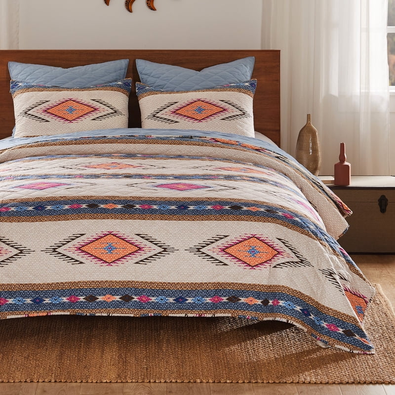 King Southwestern Boho Quilt Set with Vibrant Patterns - 3-Piece
