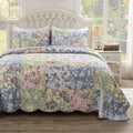 Full/Queen Patchwork Floral Quilt Set with Shams - Cotton Bed Cover