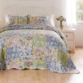 King Floral Quilt Bedspread Set with Pillow Shams - Gray Cotton Cover
