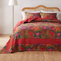 King Size Reversible Cotton Bedspread Set with Pillow Shams - Jewel Kantha Style