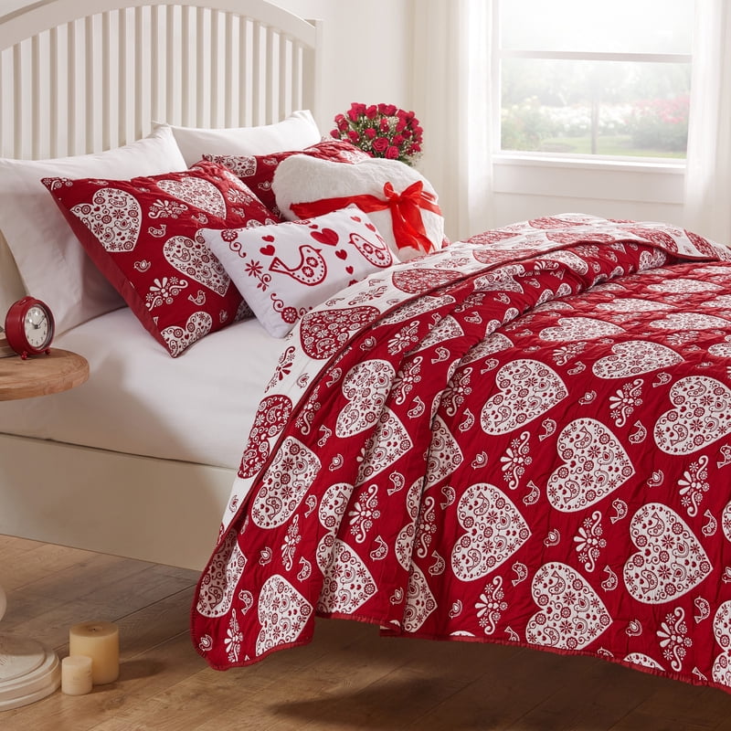 Twin Lovebirds Reversible Holiday Coverlet Set - Greenland Home Fashions