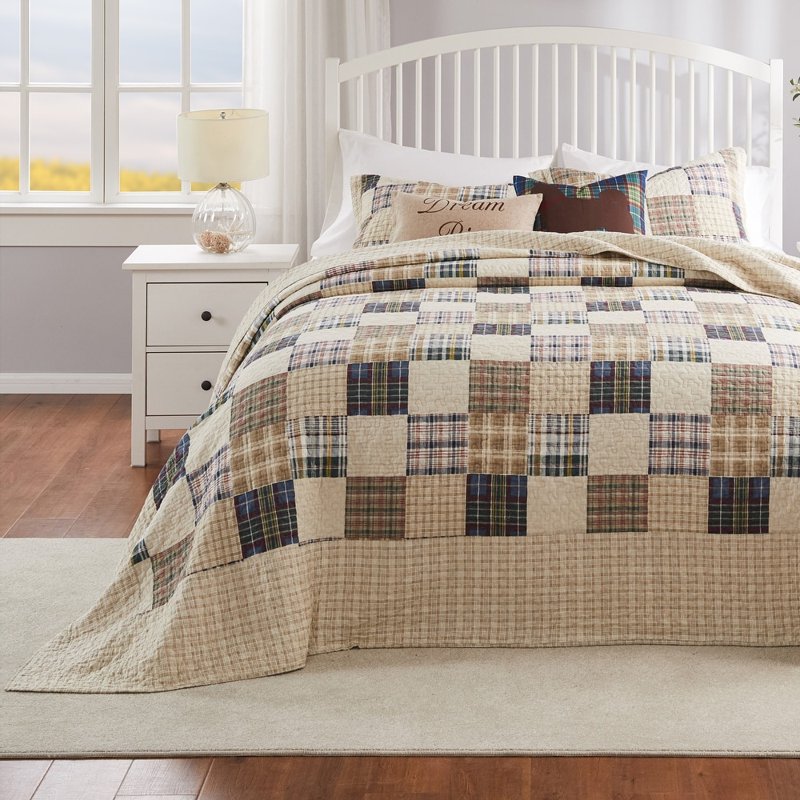 King Reversible Cotton Bedspread Set - Taupe Oxford Collection by Greenland Home