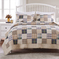 Twin XL Reversible Cotton Quilt Set - Taupe, Oxford Plaid Pattern