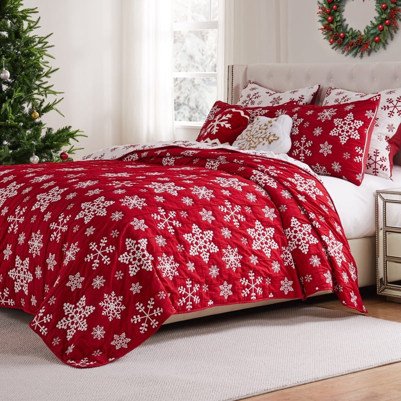 Twin Snowflakes Reversible Holiday Coverlet Set - Greenland Home Fashions