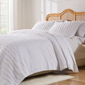 King/Cal King Cotton Ruffled Quilt Set - White, 3-Piece Oversized Bedding