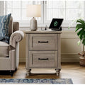 Grey End Table with 2 Drawers and Charging Station