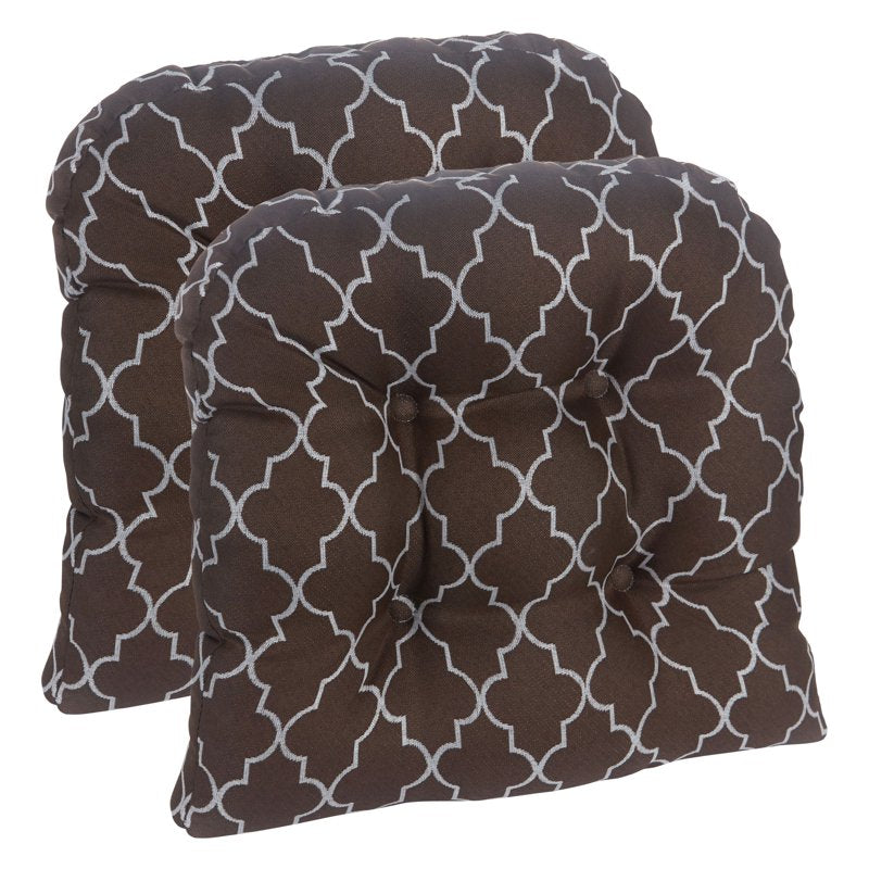 Non-Slip Trellis Tufted Chair Cushions - Set of 2, Brown