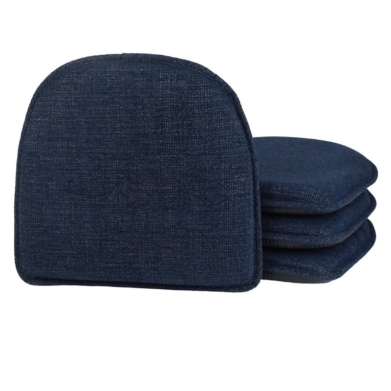 Non-Slip Chenille Chair Cushions - Set of 4, 15" x 16" - Blue
