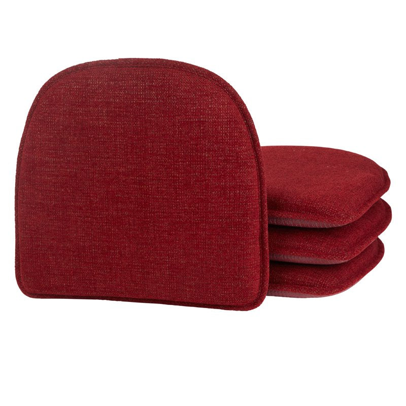 Non-Slip 15" x 16" Chenille Chair Cushions - Set of 4, Red
