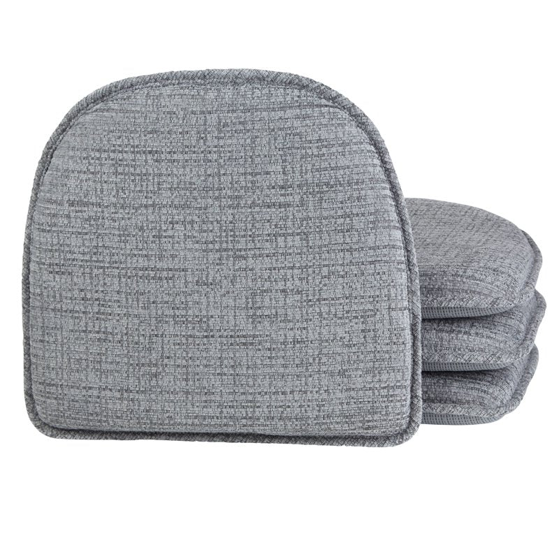 Non-Slip Chenille Chair Cushions - Set of 4, 15"x16" Gray