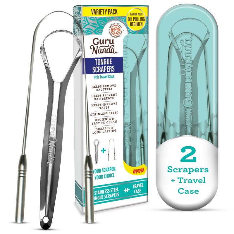 Stainless Steel Tongue Scraper Set - 2 Pack with Travel Case