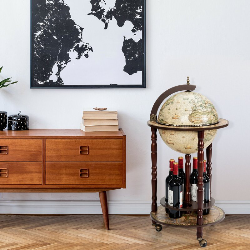 Italian-Style 17'' Wood Globe Wine Rack with Casters