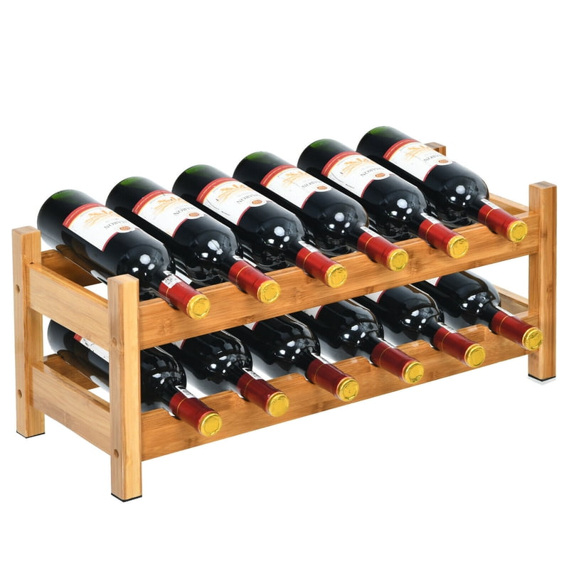 2-Tier Bamboo Wine Rack for 12 Bottles - Natural Wood Storage
