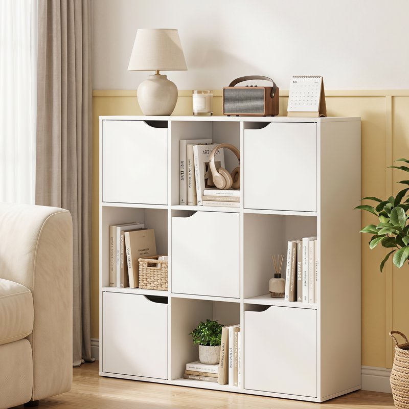 9-Cube Storage Organizer with 5 Doors - Freestanding Bookcase