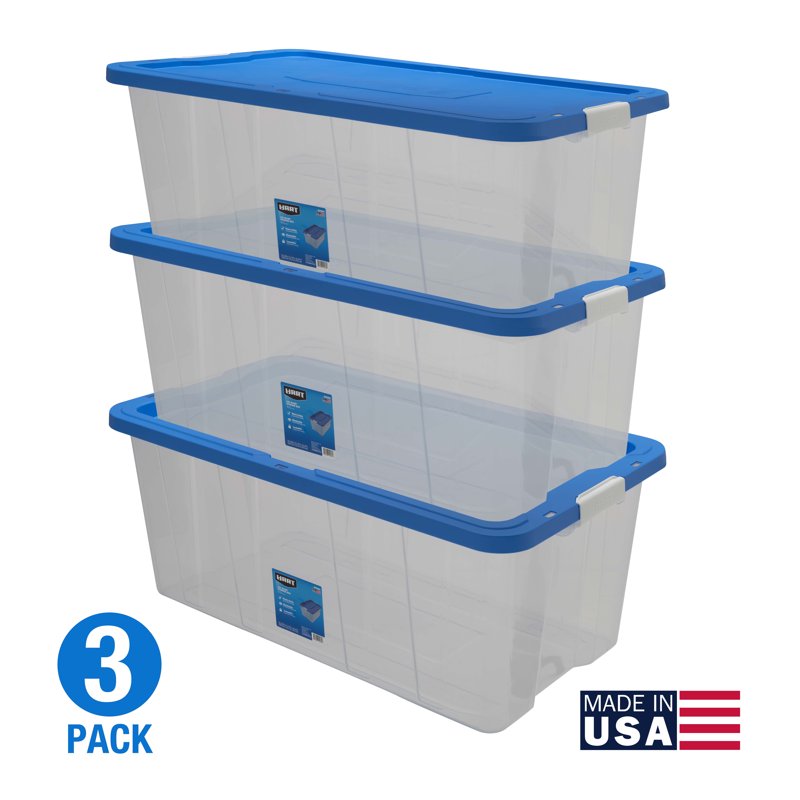 160 Quart Clear Plastic Storage Bin Set - Stackable Latching Containers
