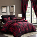 Queen Comforter & Curtain Set Burgundy Floral Patchwork - 7-Piece Bedding