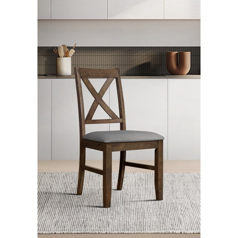 Dining Chair Set of 4 - Brown/Gray X-Back Upholstered Design