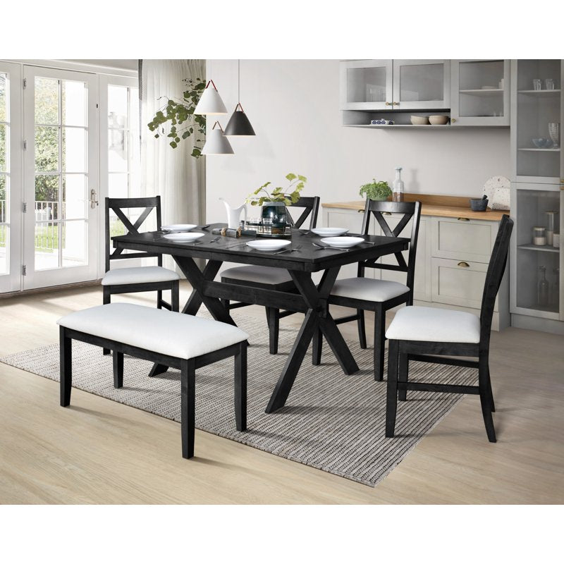 Rectangular Dining Table - Black Split-Top Design with X-Shaped Base