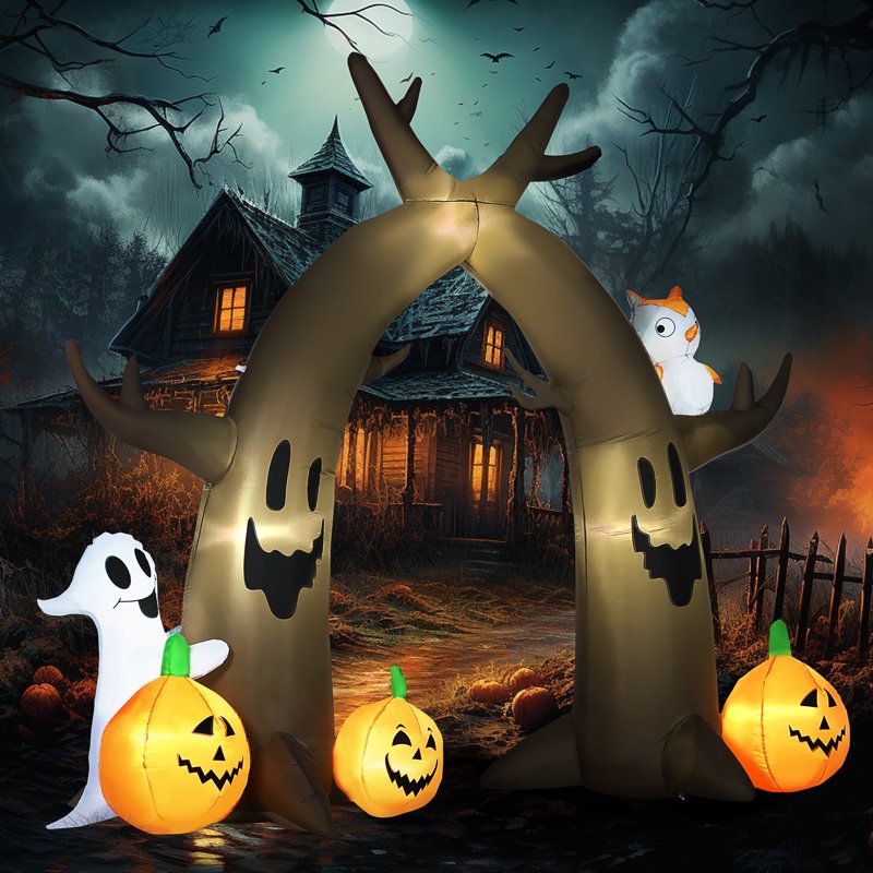 Halloween Inflatable Archway with Ghost, Pumpkin & LED Lights - 10FT, Variations Include Dead Tree & Spider