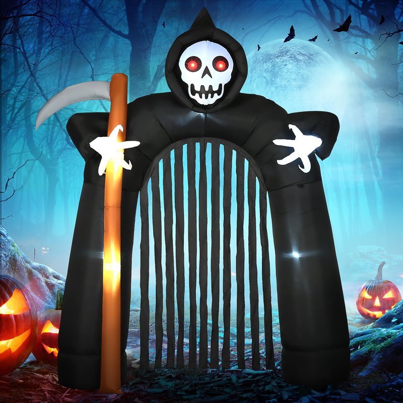 Halloween Inflatable Archway with Ghost Pumpkins and LED Lights - Grim Reaper Variation