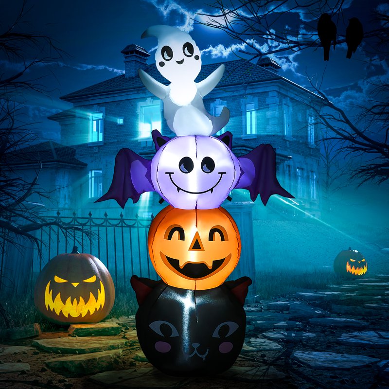 Halloween Inflatable Ghost Bat Pumpkin Black Cat Decor with LED Lights - 6FT