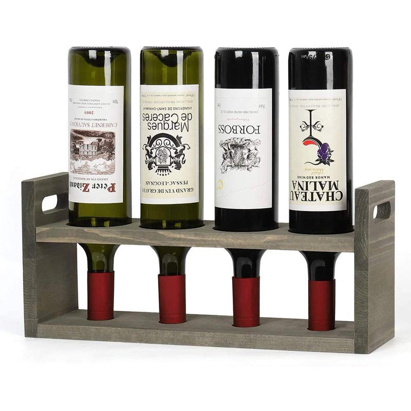 Wood Wine Rack for Countertop - Holds 4 Bottles, Gray