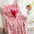 Heart-Shaped Valentine's Day Decorative Pillow - Tied with Love Chenille, Multicolor, 16 x 14 inches - Pink & Red Embroidery, Silver Accents, Variation of Love Shape