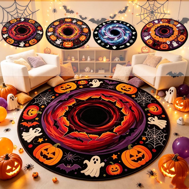 Halloween Round 3D Optical Illusion Rug - Non-Slip Absorbent Floor Mat 23.62x23.62in - Seasonal Decor | 15_3D Decor Mat 3A