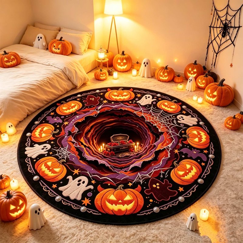 Halloween Round 3D Optical Skidproof Floor Mat - 23.62x23.62in, Easy Clean, Entryway Bathroom Living Room Decor - MPOISVA