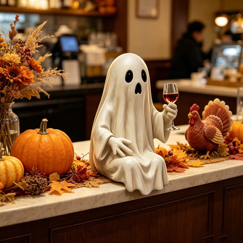 Halloween Ghost Figurine - Cute Drinking Ghost with Goblet - Variation D