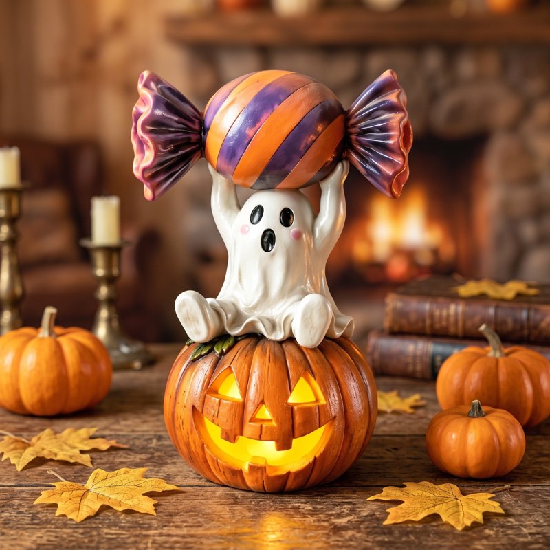 Halloween Ghost Figurine with Drink - Cute Ghost Halloween Decor C Variation