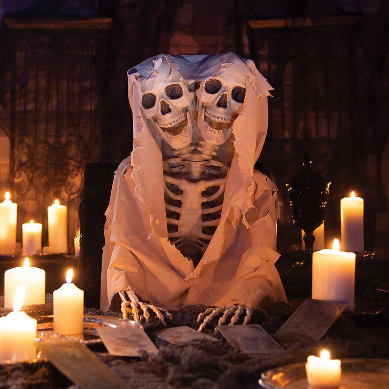 Lifesize Two-Headed Skeleton Halloween Decor - Posing Home & Yard Decor