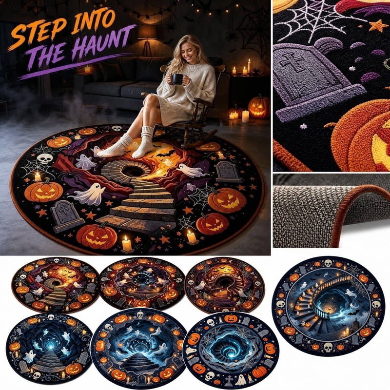Halloween Optical Illusion Round Rug - Ghost & Haunted Scene A008-1PC