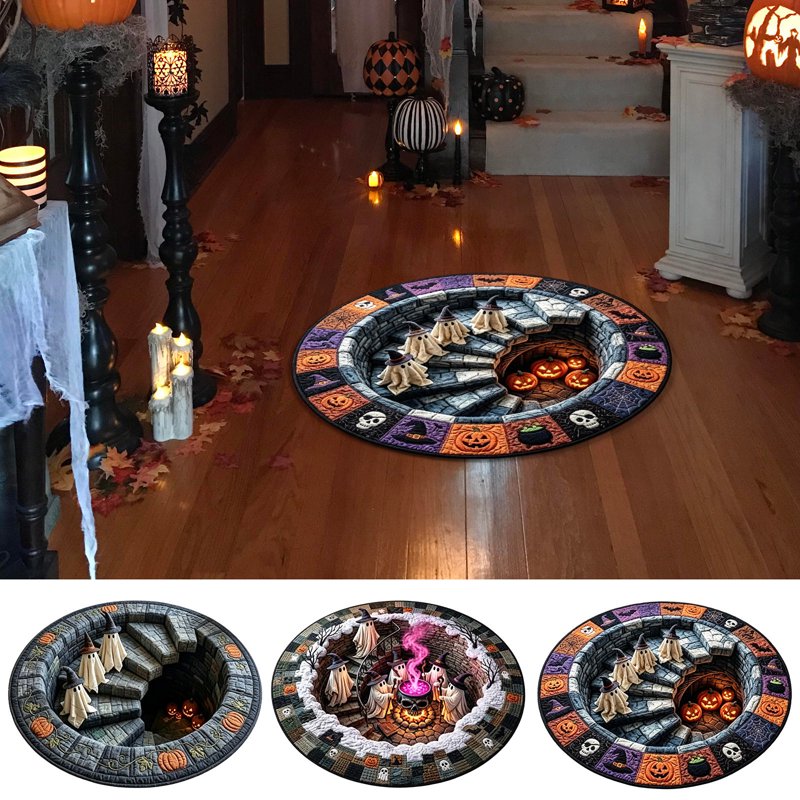 Halloween Optical Ghost Pumpkin Round Rug 24 Inch Diameter - Non-Skid & Easy Clean - Halloween Decor by MPOISVA (48-Hour Sale)
