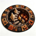 Halloween Staircase Optical Illusion Round Rug - Spooky 3D Floor Mat with Ghosts & Pumpkins - Variation A