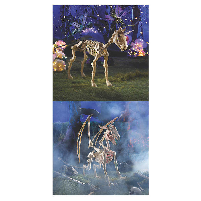 Halloween Unicorn & Dragon Skeleton Decorations - 2 Pieces for Spooky Home Decor