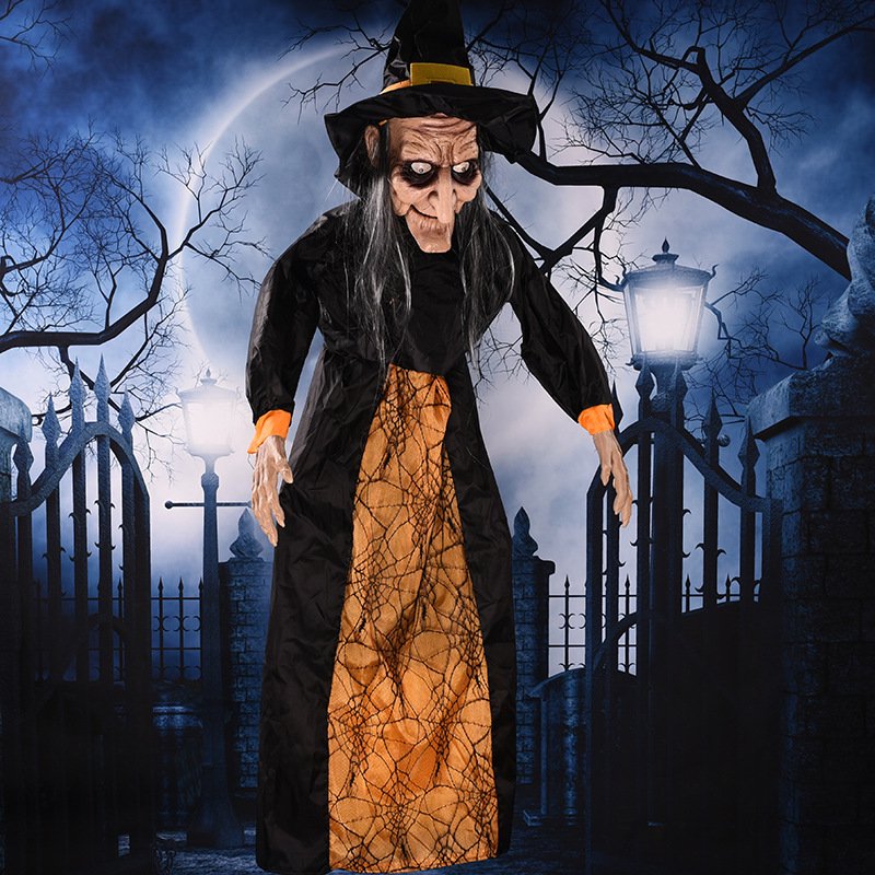 Flying Halloween Witch Decoration with Sound & Light Effects - 67 Inch Outdoor Horror Prop