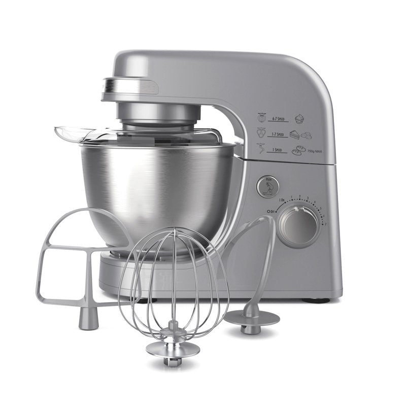 Stand Mixer 4 Quart with 7 Speeds & Attachments - Silver