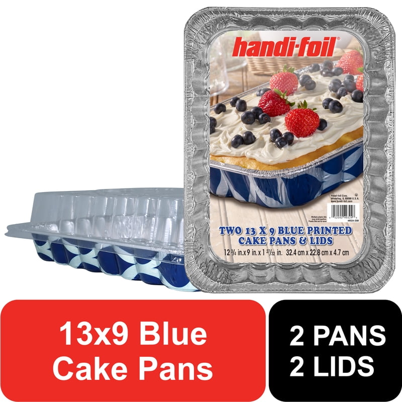 Blue Geometric Aluminum Cake Pans with Lids - 2 Pack, 13" x 9"
