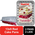 Aluminum Red Cake Pan with Lids - 13" x 9" (2 Pack)