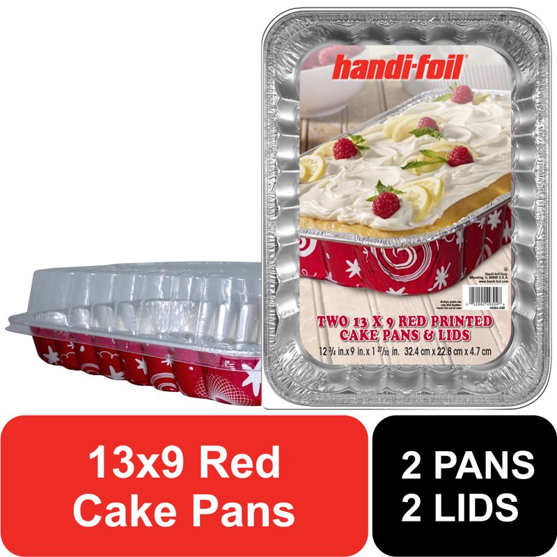 Aluminum Red Cake Pan with Lids - 13" x 9" (2 Pack)