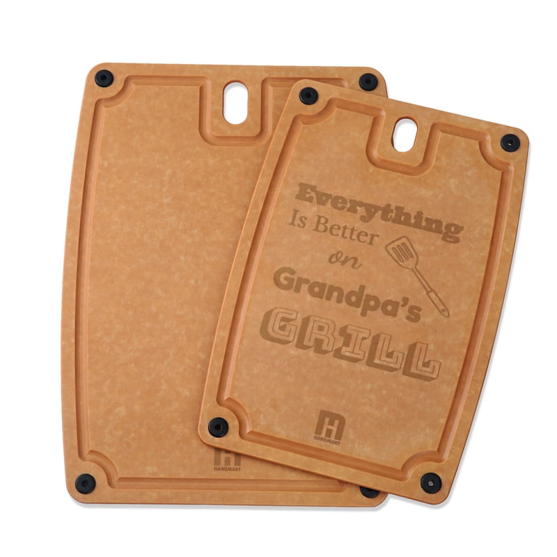 Eco-Friendly Cutting Board Set - 2 Pack with Juice Grooves & Handles - Medium & Large - Grandpa