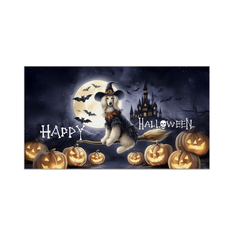 Rubber Doormat 30x18 Inches Afghan Hound Witch Pumpkins Bats Welcome Mat - Dog Lover Decor