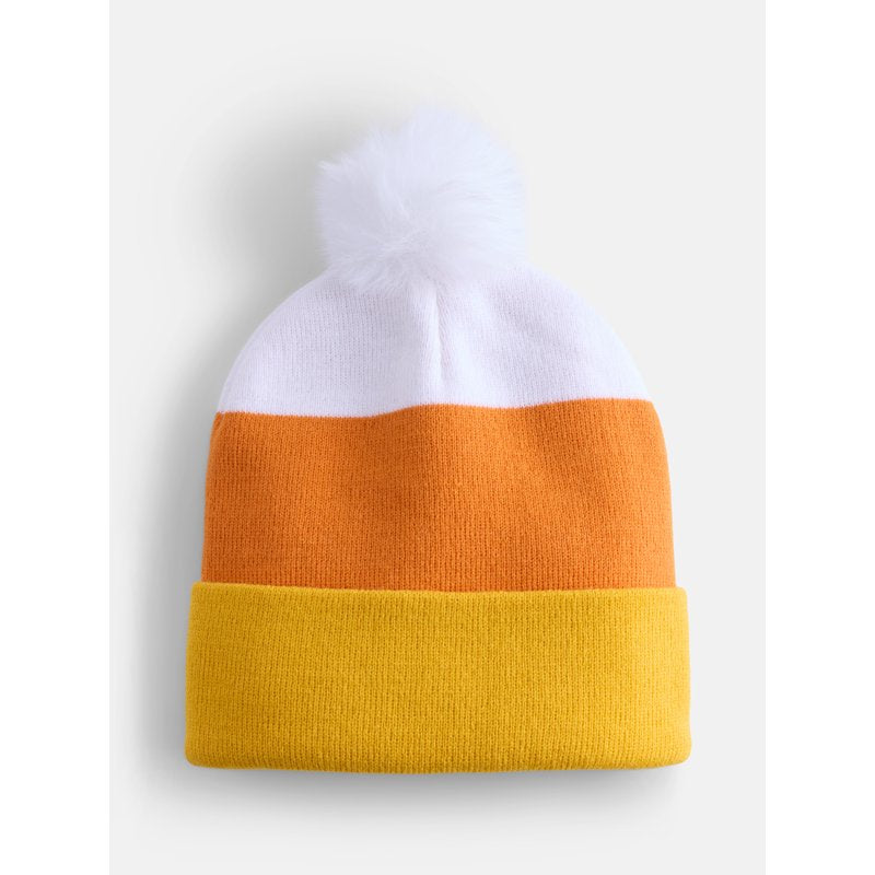 Candy Corn Beanie Hat for Women - Orange, Yellow & White, Warm Winter Accessory