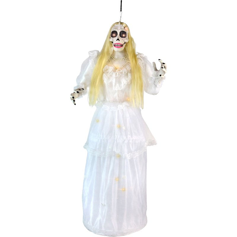 Animated Hanging Bride Halloween Animatronic - Touch-Activated Spinning 5ft Decor