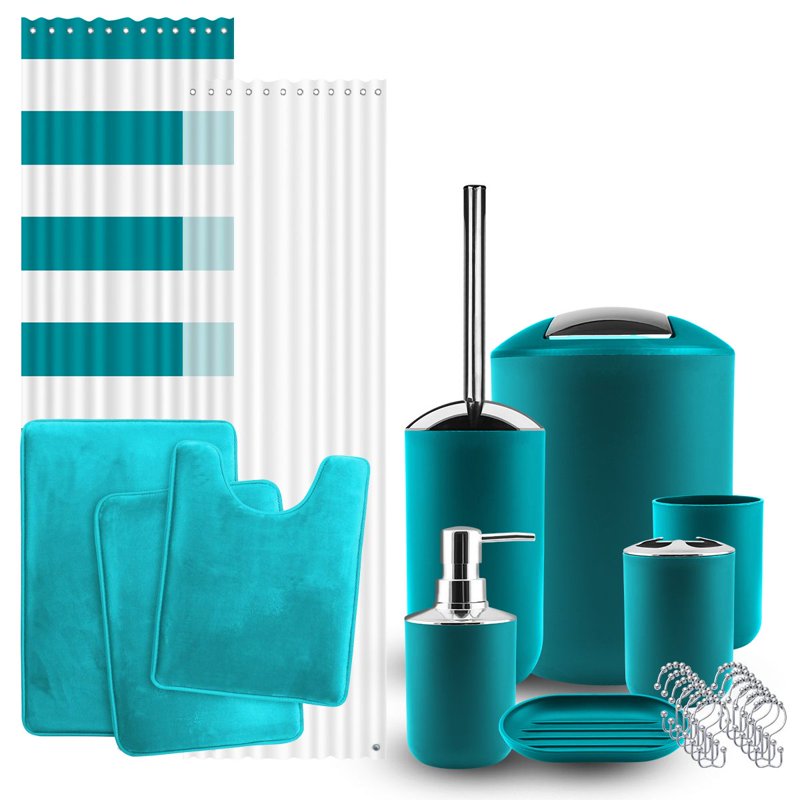 Hearth & Harbor 12-Piece Plastic Bath Accessories Set - Teal Blue