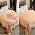 Heavy 10lbs King Size Fleece Blanket - Reversible 87x94 Beige Floral A&B Pattern