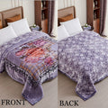 Heavy King Size Fleece Blanket 87x94 Navy Grey Floral - Reversible 2-Ply Warm Throw - A&B Pattern Variation