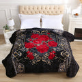 Heavy Thick Fleece Blanket King Size - Black & Burgundy Floral Printed Winter Throw - 85x95, 9lbs, Soft Raschel Plush Bed Cover with Floral Design